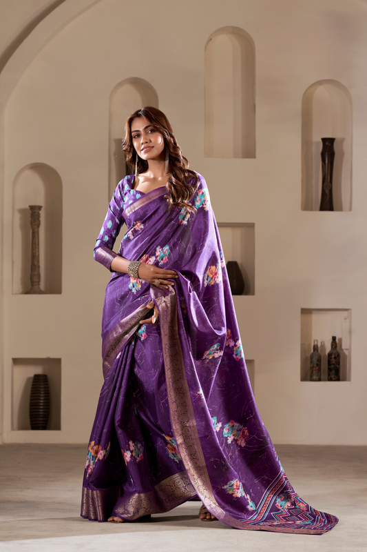 Soft Dola Silk with Foil Print and Dusty Color Matching - LaVante Fashion