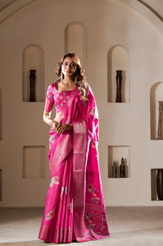 Soft Dola Silk with Foil Print and Dusty Color Matching - LaVante Fashion