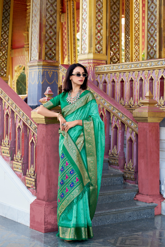 Tusser Handloom Silk Saree with Zari Weaving Border and Patola Weaved - LaVante Fashion