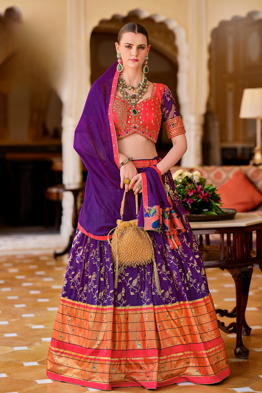 Purple Printed Silk Readymade Lehenga Choli - LaVante Fashion