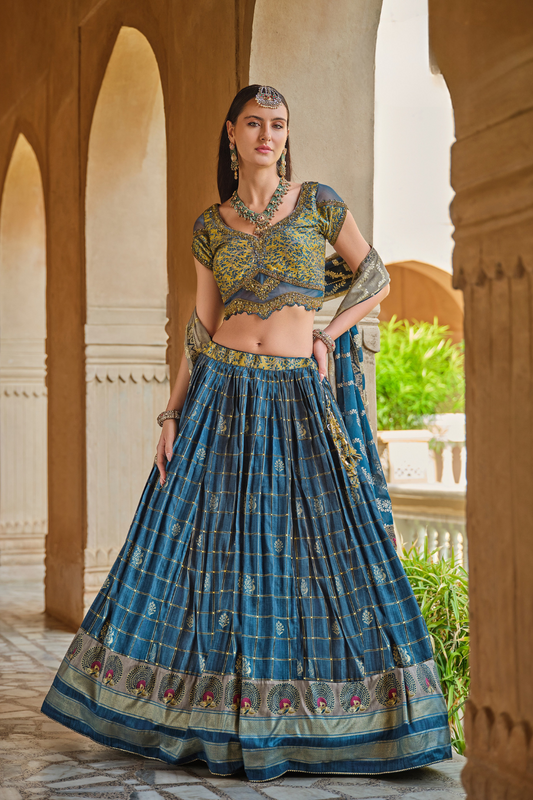 Blue Printed Silk Readymade Lehenga Choli - LaVante Fashion