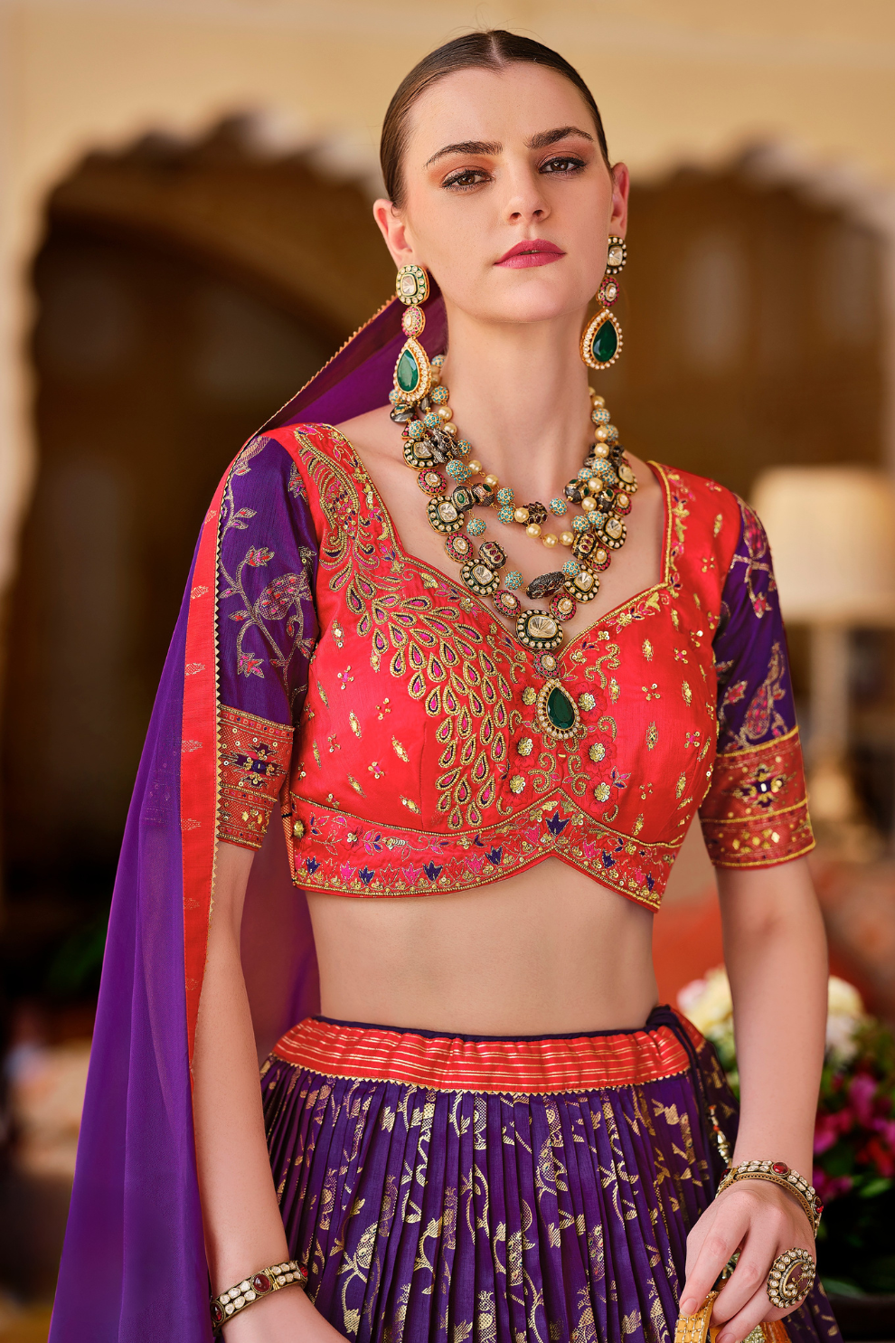 Purple Printed Silk Readymade Lehenga Choli - LaVante Fashion