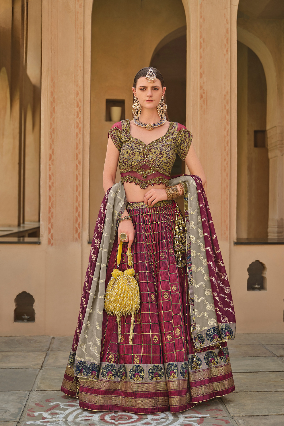 Maroon Printed Silk Readymade Lehenga Choli - LaVante Fashion