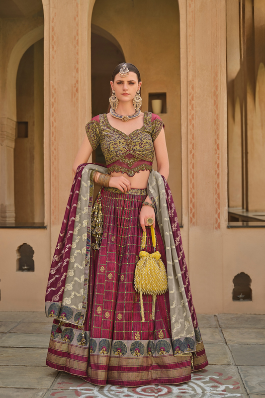 Maroon Printed Silk Readymade Lehenga Choli - LaVante Fashion