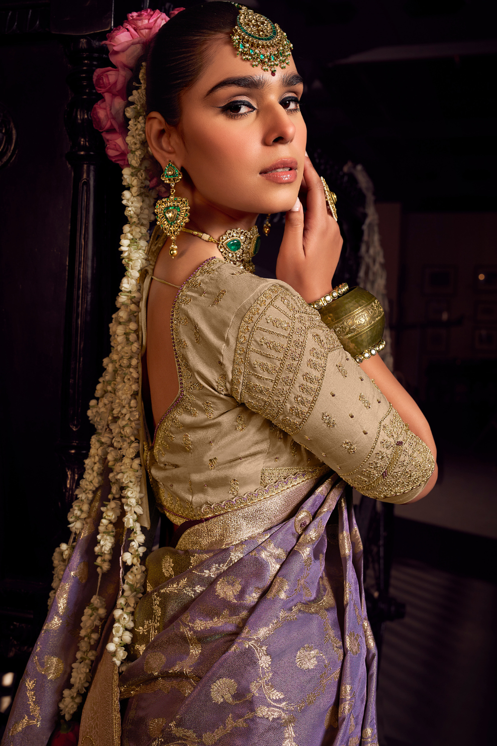 Pure Viscose Tissue Saree with Handworked Pallu and Contrast Designer - LaVante Fashion