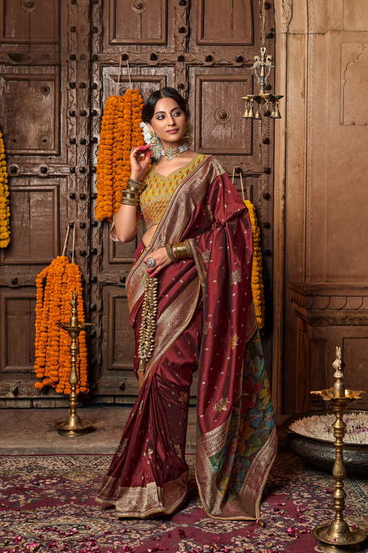 Pure Silk Weaving Saree with Fancy Fabric - LaVante Fashion