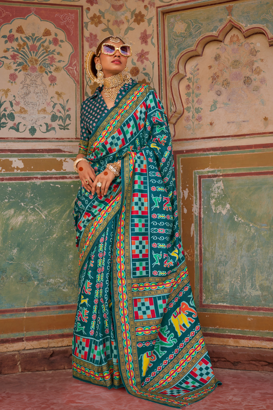 Sea Festive Wear Saree with Patola Print