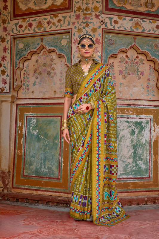 Sea Festive Wear Saree with Patola Print