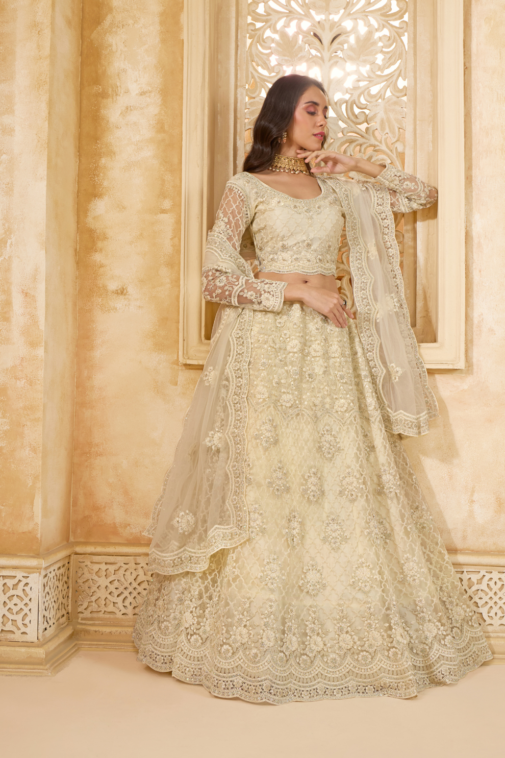 Cream Bridal Lehenga Choli With Intricate Embroidery
