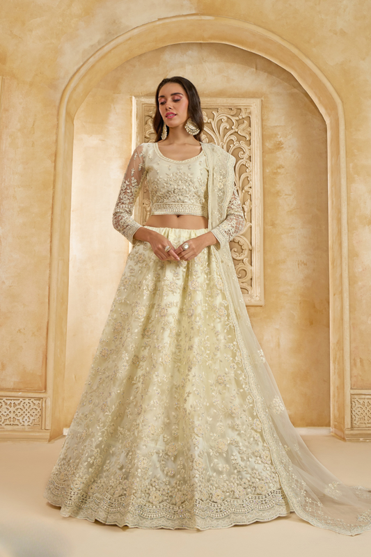 Luxury Cream Lehenga Choli In Designer Style