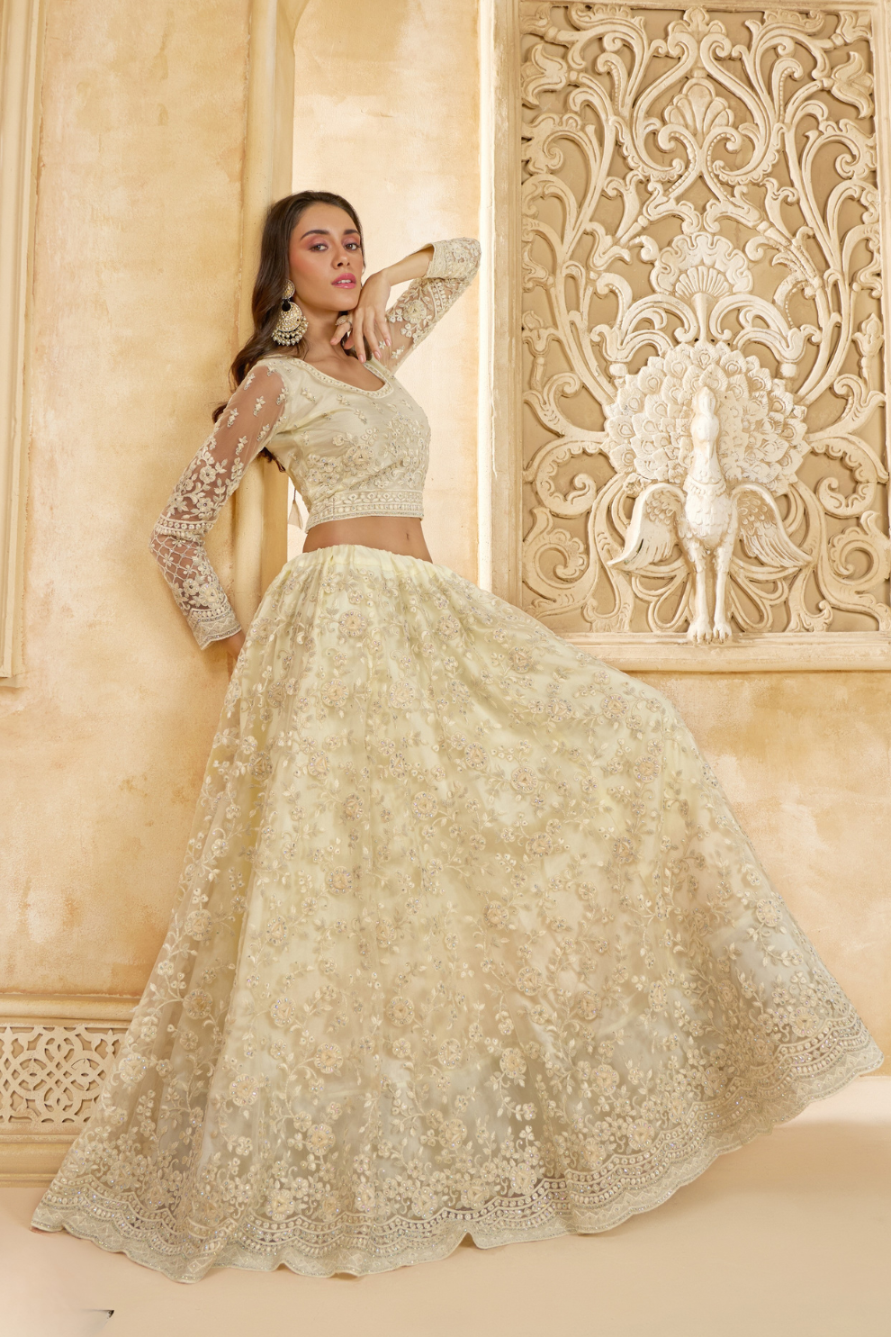 Luxury Cream Lehenga Choli In Designer Style