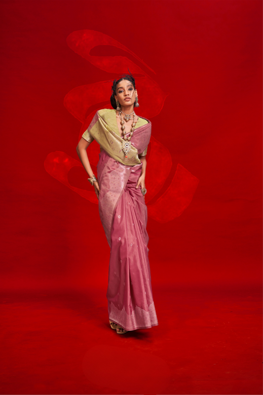 Tussar Silk Handloom Saree with Contrast Ikkat Pallu & Blouse