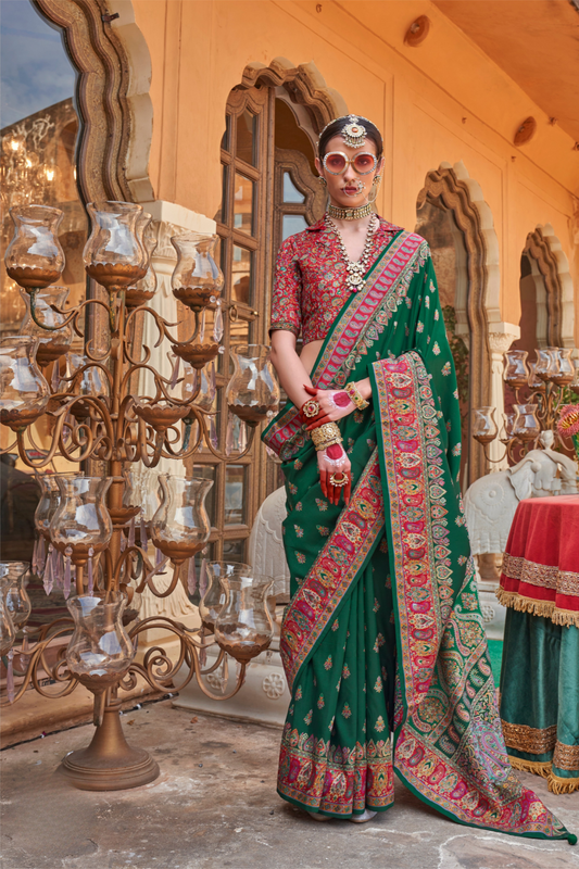 Soft Silk Banarasi Saree with Butta & Pashmina Print