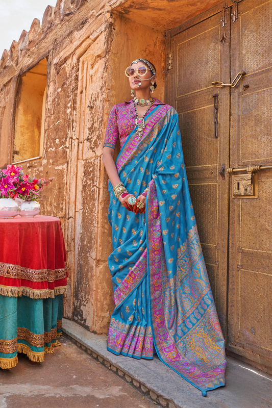 Soft Silk Banarasi Saree with Butta & Pashmina Print