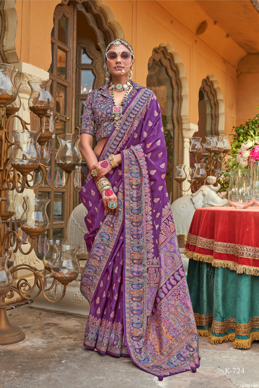 Soft Silk Banarasi Saree with Butta & Pashmina Print