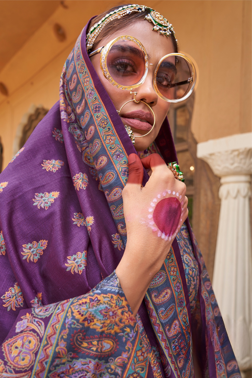 Soft Silk Banarasi Saree with Butta & Pashmina Print