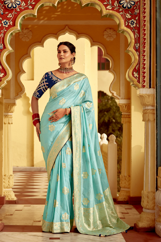 Banarasi Silk Saree with Elegant Contrast Blouse Design