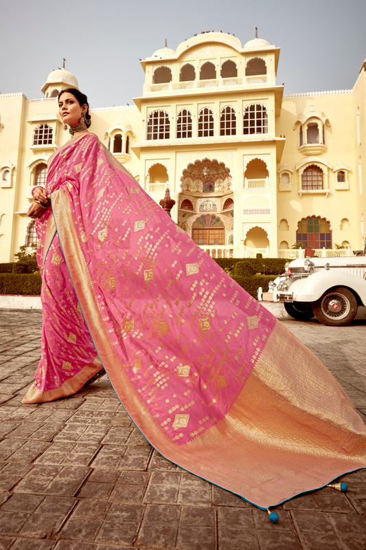 Banarasi Silk Saree with Elegant Contrast Blouse Design