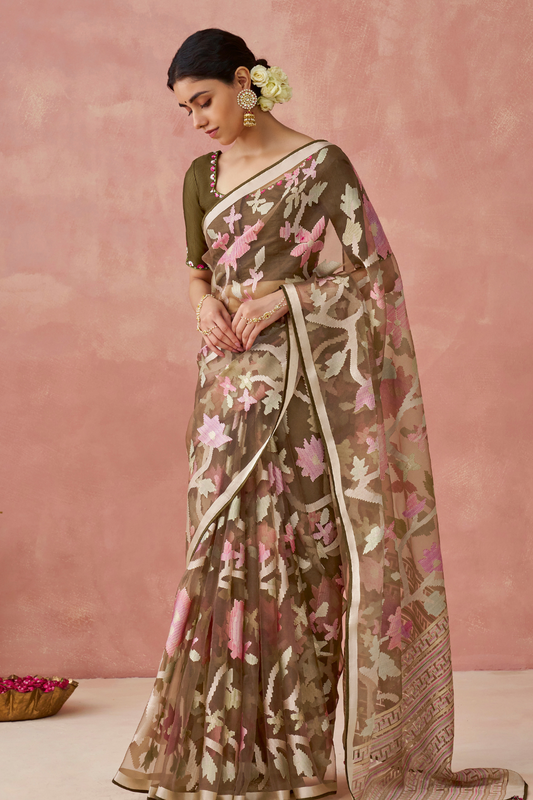 Brasso Teal Printed Saree for Elegant Festive Wear