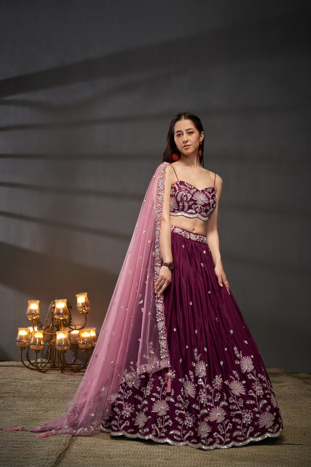 Pure Chiffon Sequins Embroidery Lehenga Choli Dupatta