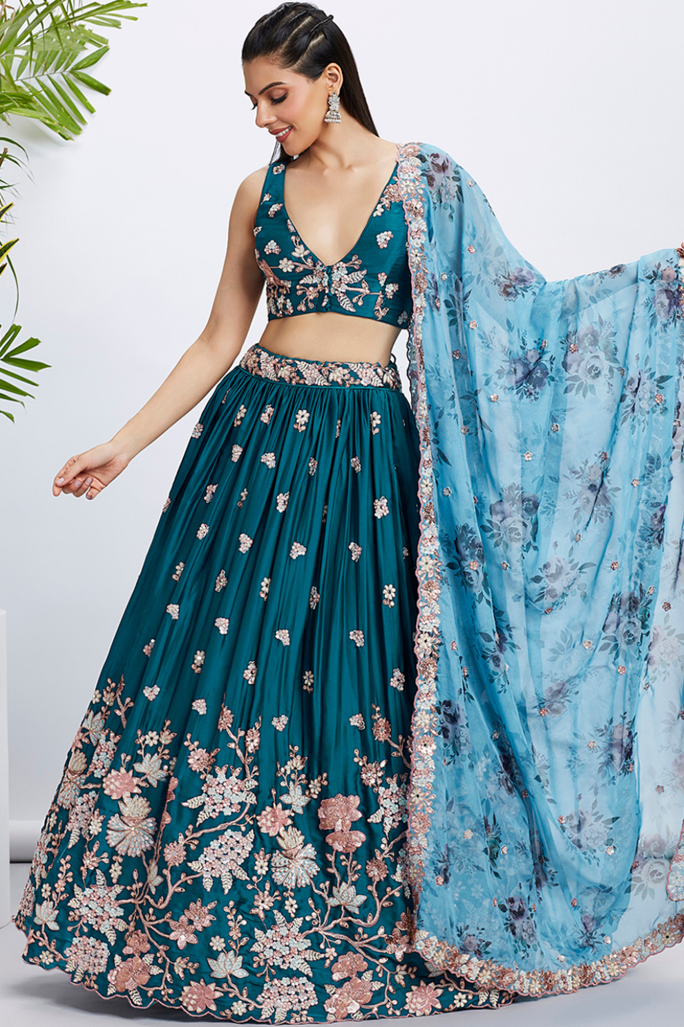 Pure Georgette Sequins And Thread Embroidery Lehenga Choli