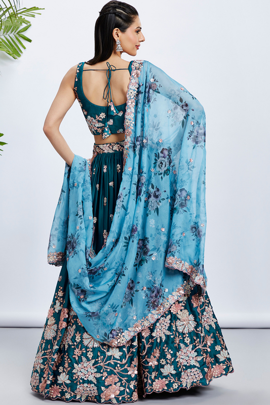 Pure Georgette Sequins And Thread Embroidery Lehenga Choli