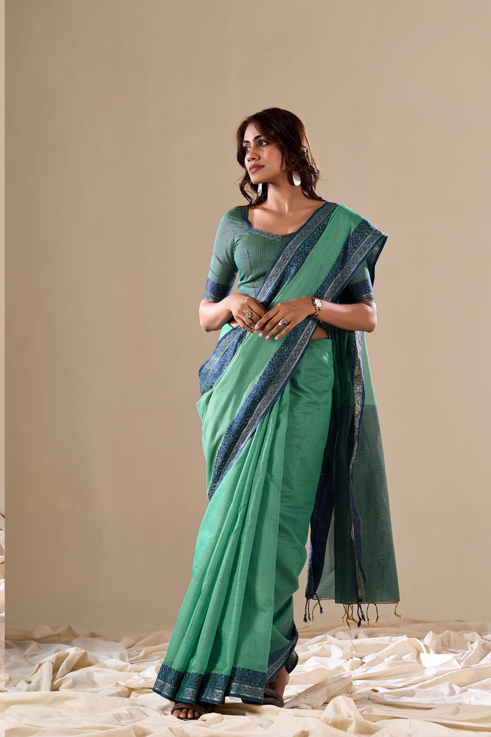 Handloom Cotton Fabric with Contrast Border - LaVante Fashion