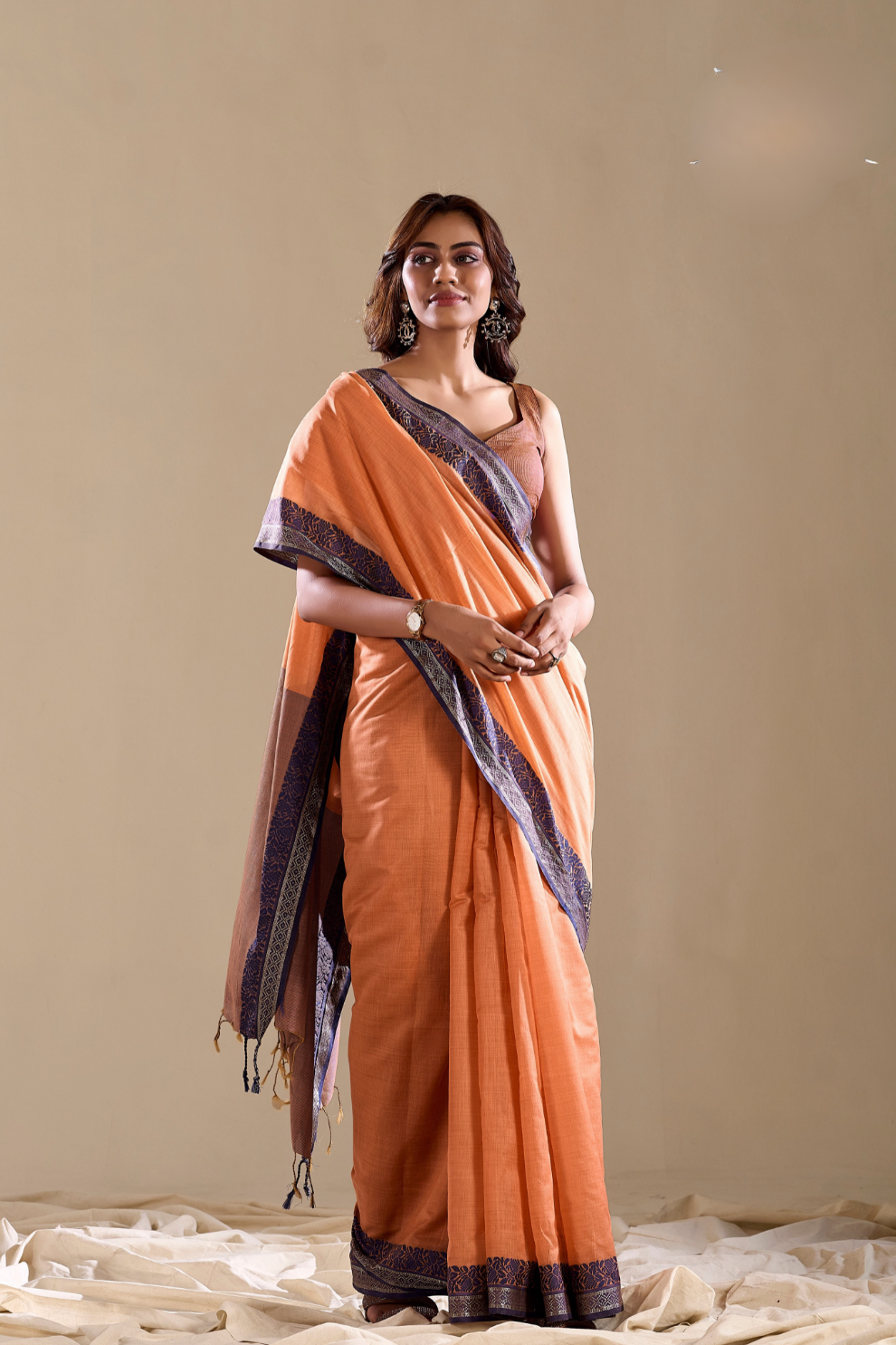 Handloom Cotton Fabric with Contrast Border - LaVante Fashion