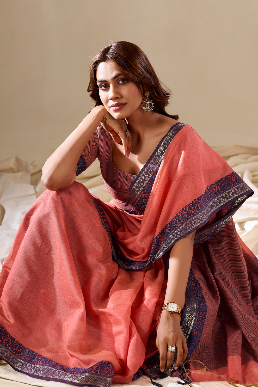 Handloom Cotton Fabric with Contrast Border - LaVante Fashion