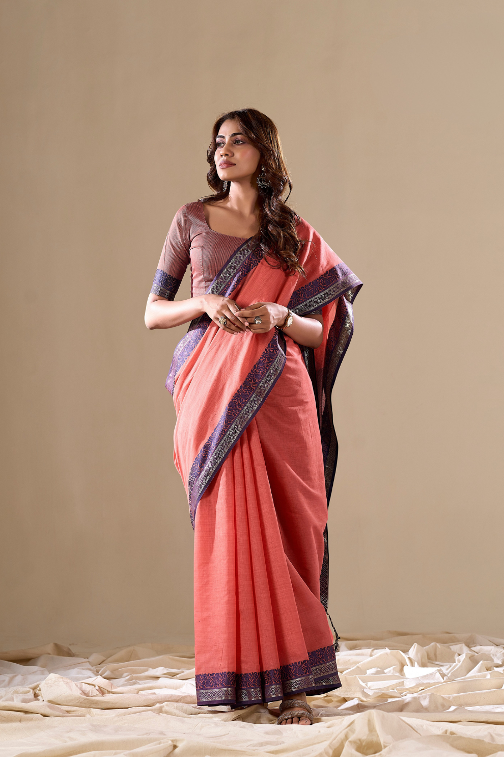 Handloom Cotton Fabric with Contrast Border - LaVante Fashion