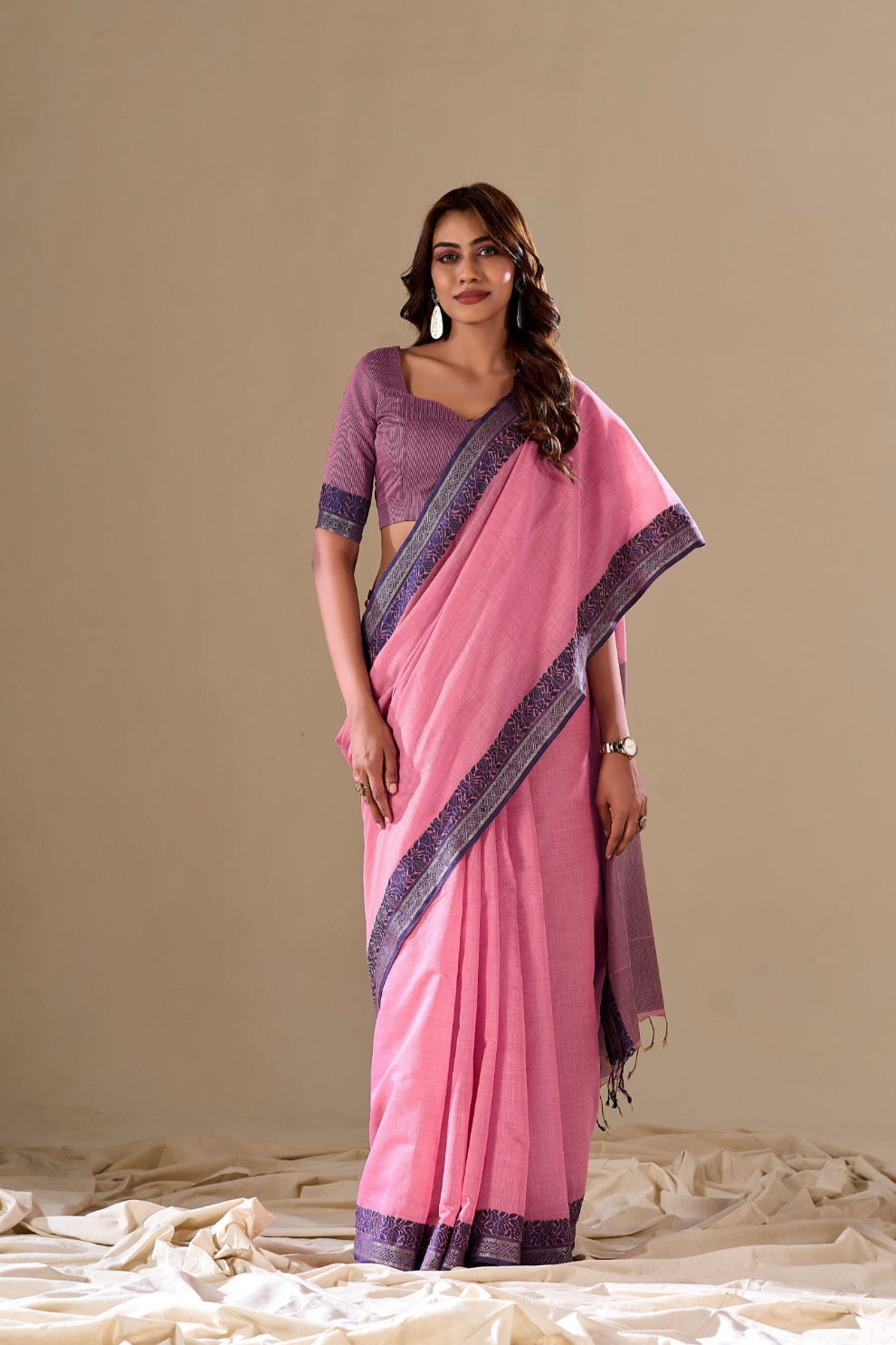 Handloom Cotton Fabric with Contrast Border - LaVante Fashion