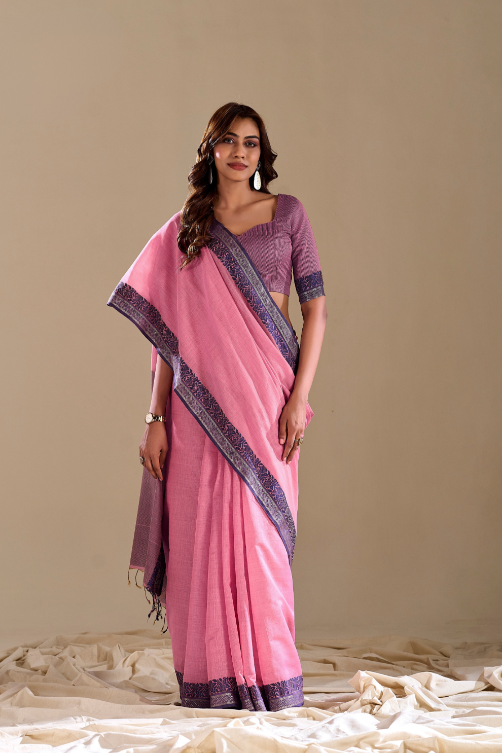 Handloom Cotton Fabric with Contrast Border - LaVante Fashion