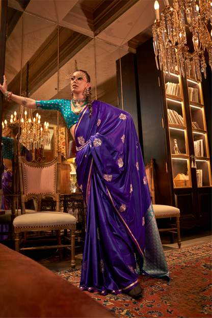 Pure Satin Handloom Silk Saree with Luxurious Weaving Detail