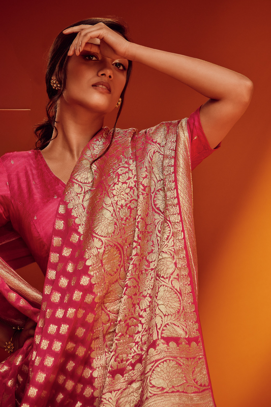 Timeless Solid Woven Saree in Viscose Georgette Fabric