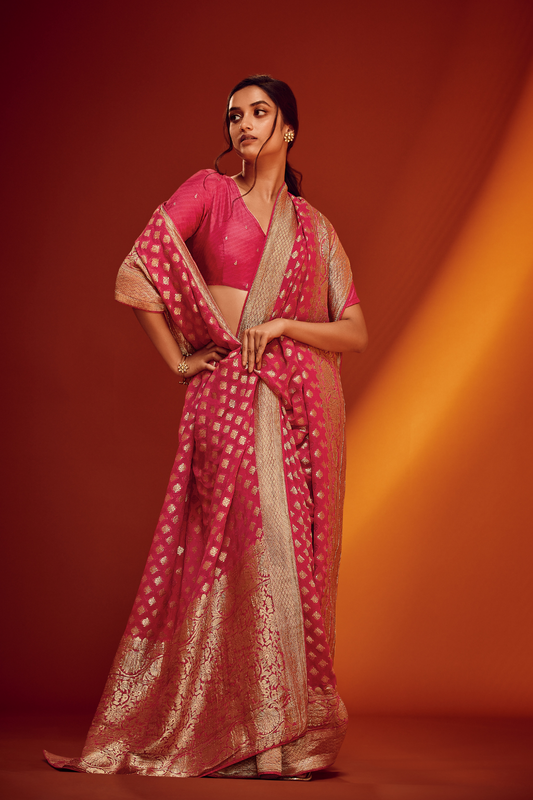 Timeless Solid Woven Saree in Viscose Georgette Fabric