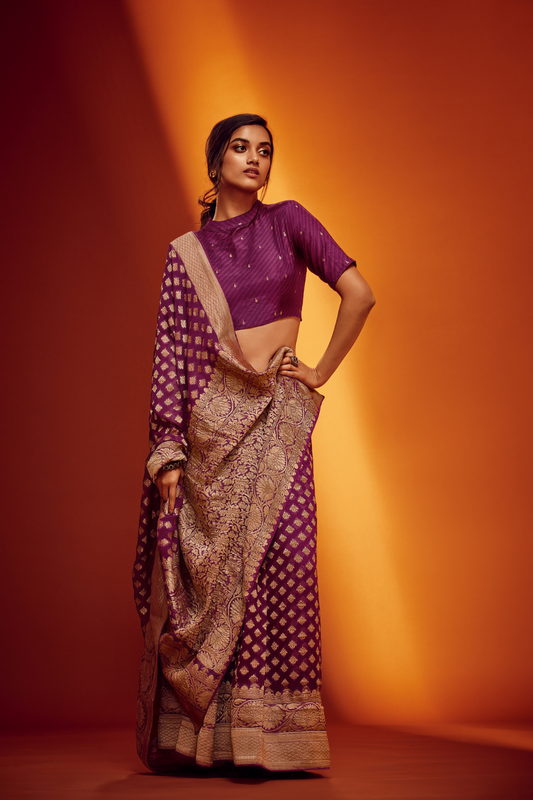 Timeless Solid Woven Saree in Viscose Georgette Fabric