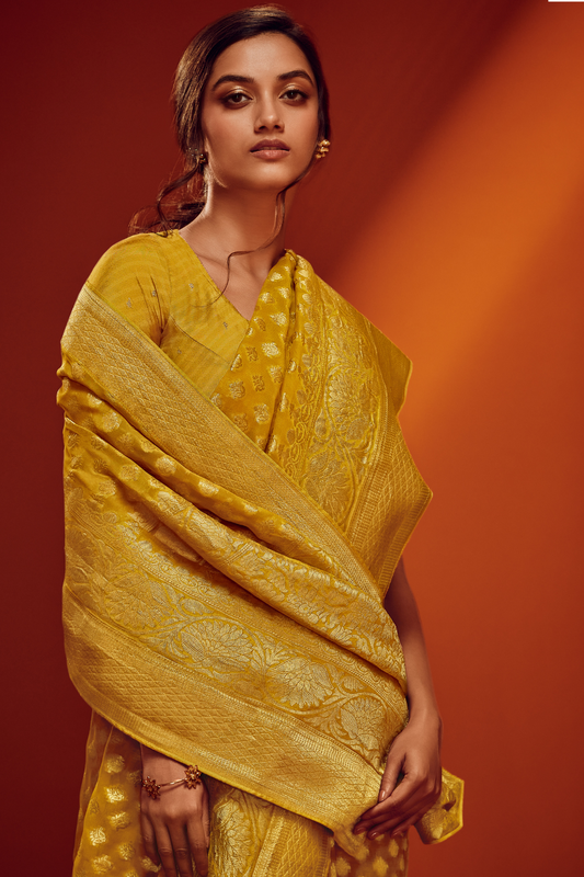 Timeless Solid Woven Saree in Viscose Georgette Fabric