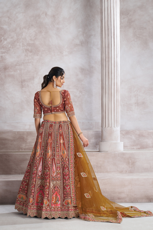 Designer Semi-Bridal Lehenga Choli with Intricate Aari & Patch Detailing