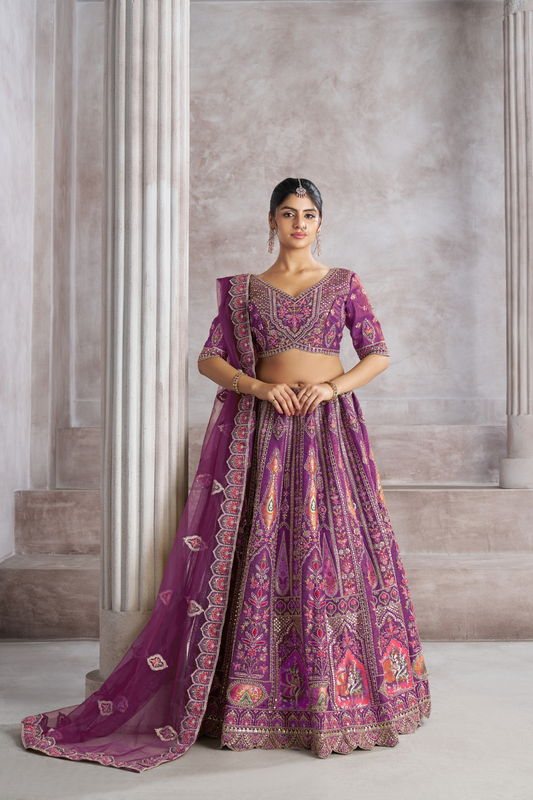 Designer Semi-Bridal Lehenga Choli with Intricate Aari & Patch Detailing