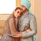 Grey Anarkali Dress and Navy Blue Printed Kurta Set for Couple - LaVante Fashion