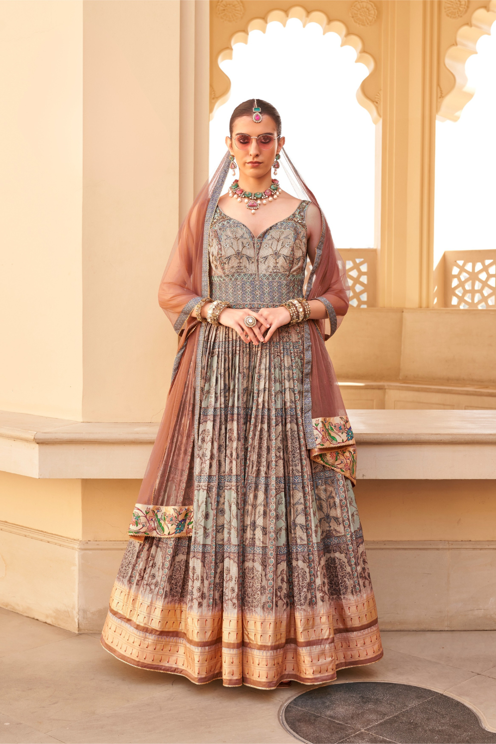 Grey Anarkali Dress and Navy Blue Printed Kurta Set for Couple - LaVante Fashion