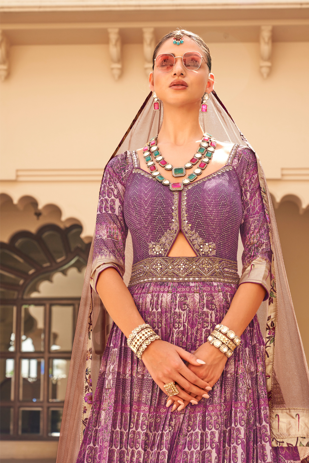 Plum Printed Anarkali Dress & Men's Kurta-Coat Set – Couple Outfit - LaVante Fashion