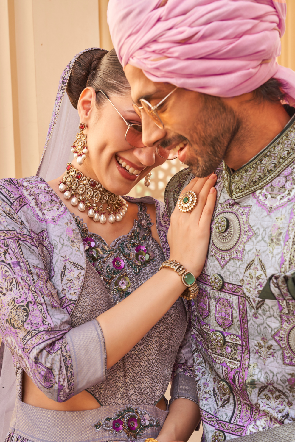 Purple Anarkali Dress and Navy Blue Printed Kurta Set for Couple - LaVante Fashion