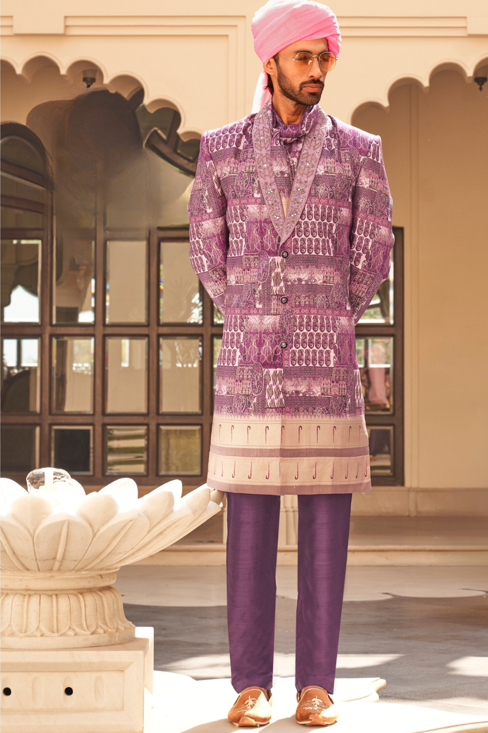 Plum Printed Anarkali Dress & Men's Kurta-Coat Set – Couple Outfit - LaVante Fashion