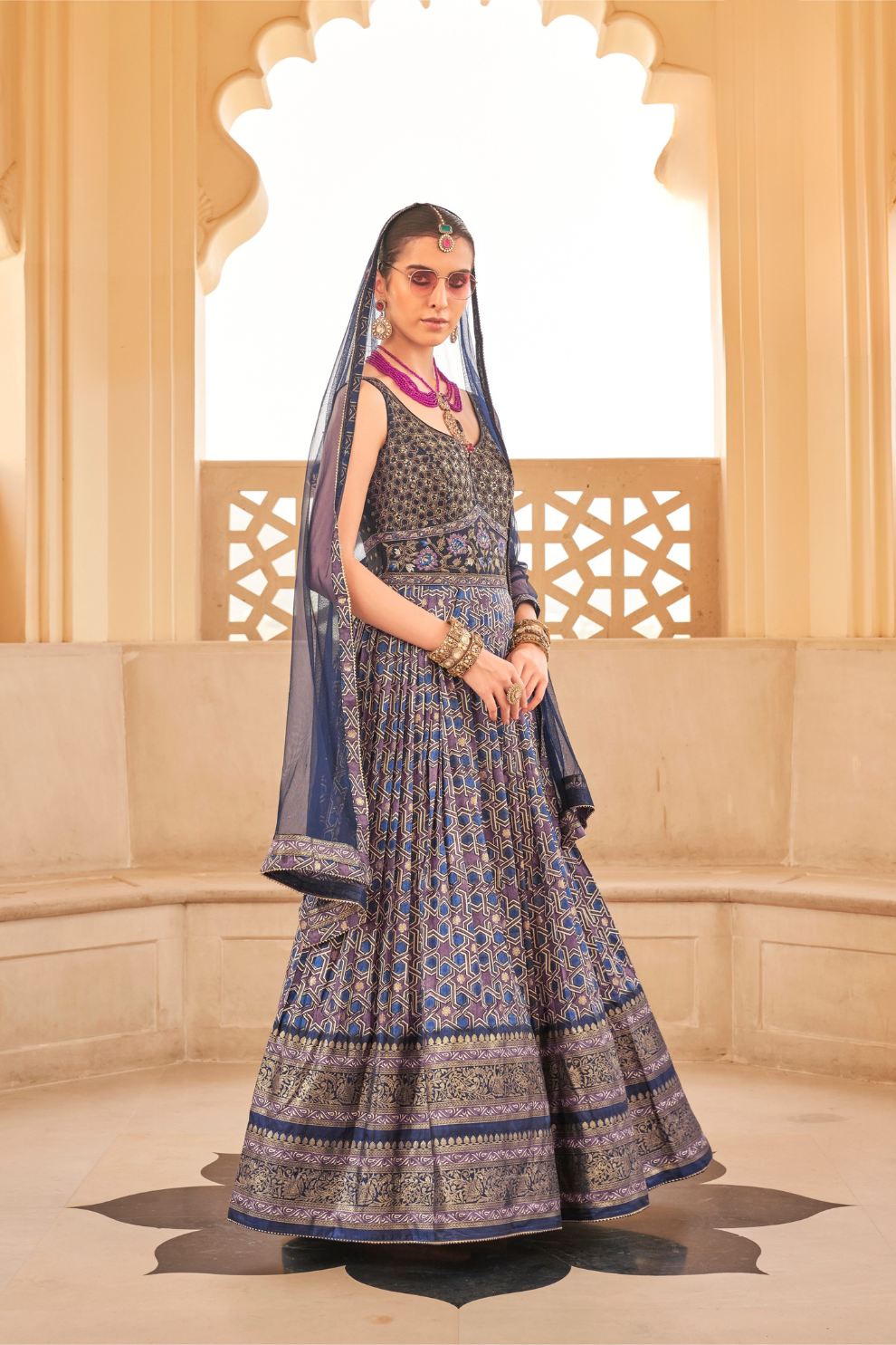 Blue Printed Anarkali Dress & Men's Kurta-Coat Set – Couple Outfit - LaVante Fashion