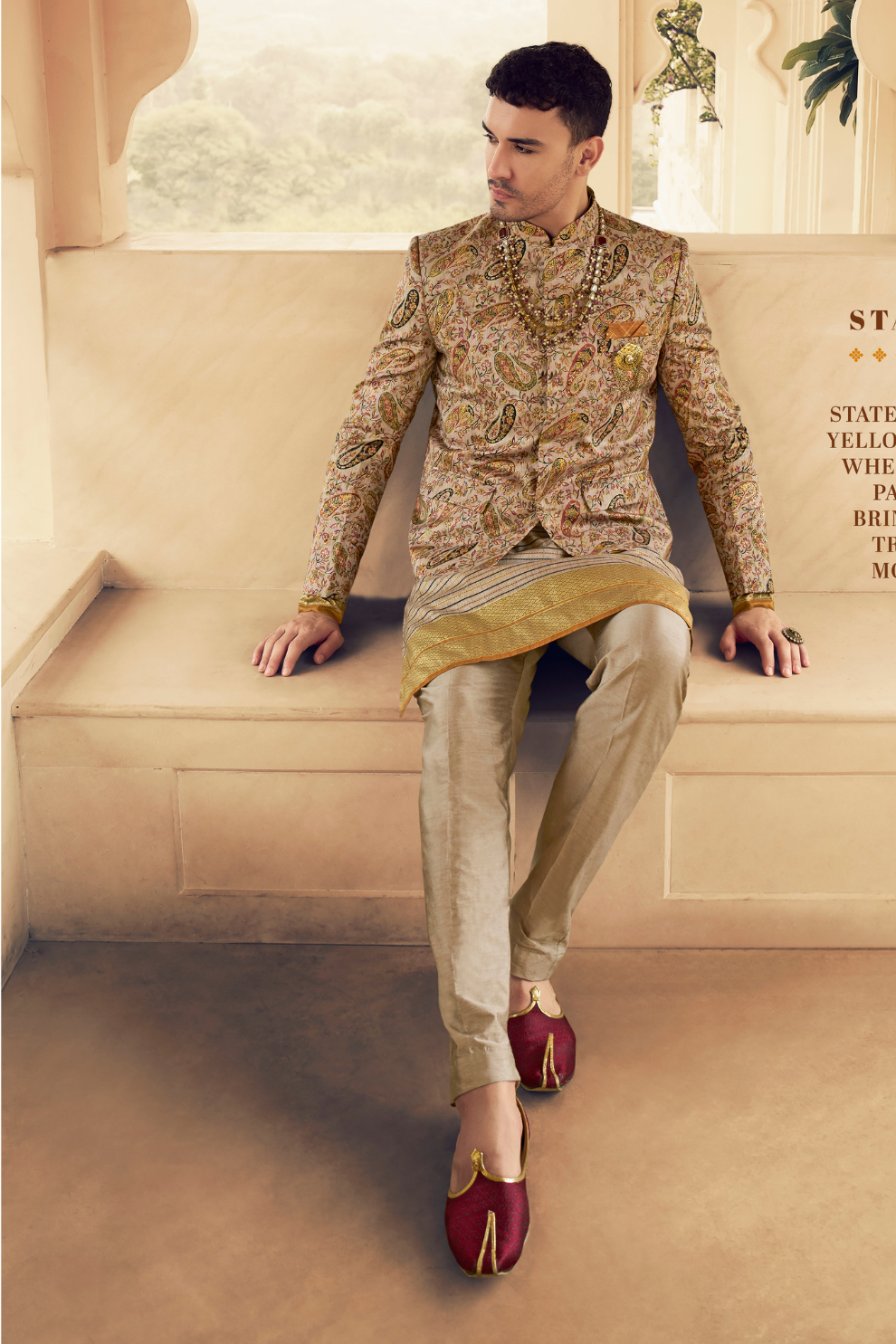 Ethnic Beige Printed Skirt & Kurta Jacket Set for Couple - LaVante Fashion