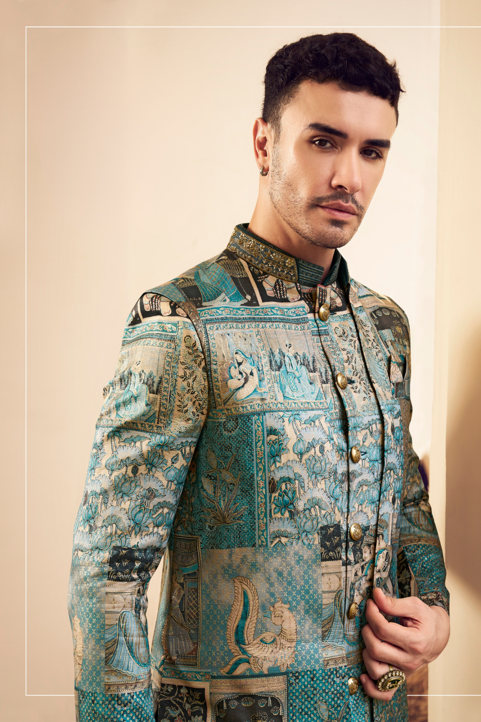 Ethnic Blue Printed Skirt & Kurta Jacket Set for Couple - LaVante Fashion