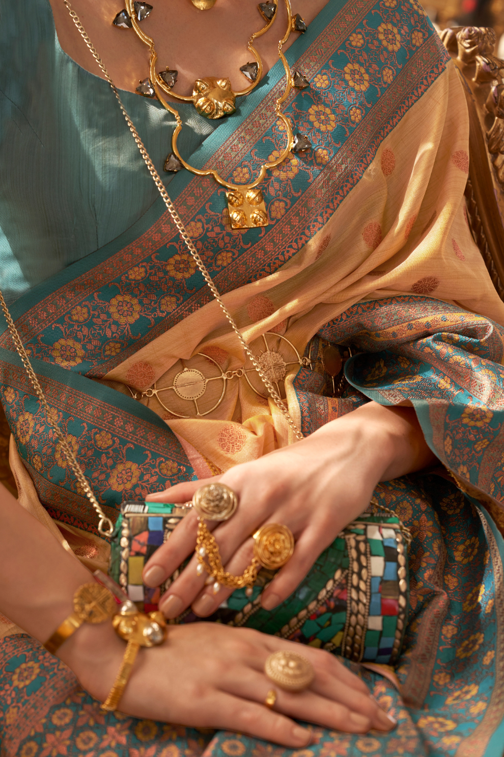 Ethnic Motifs Woven Design Zari Silk Blend Banarasi Saree