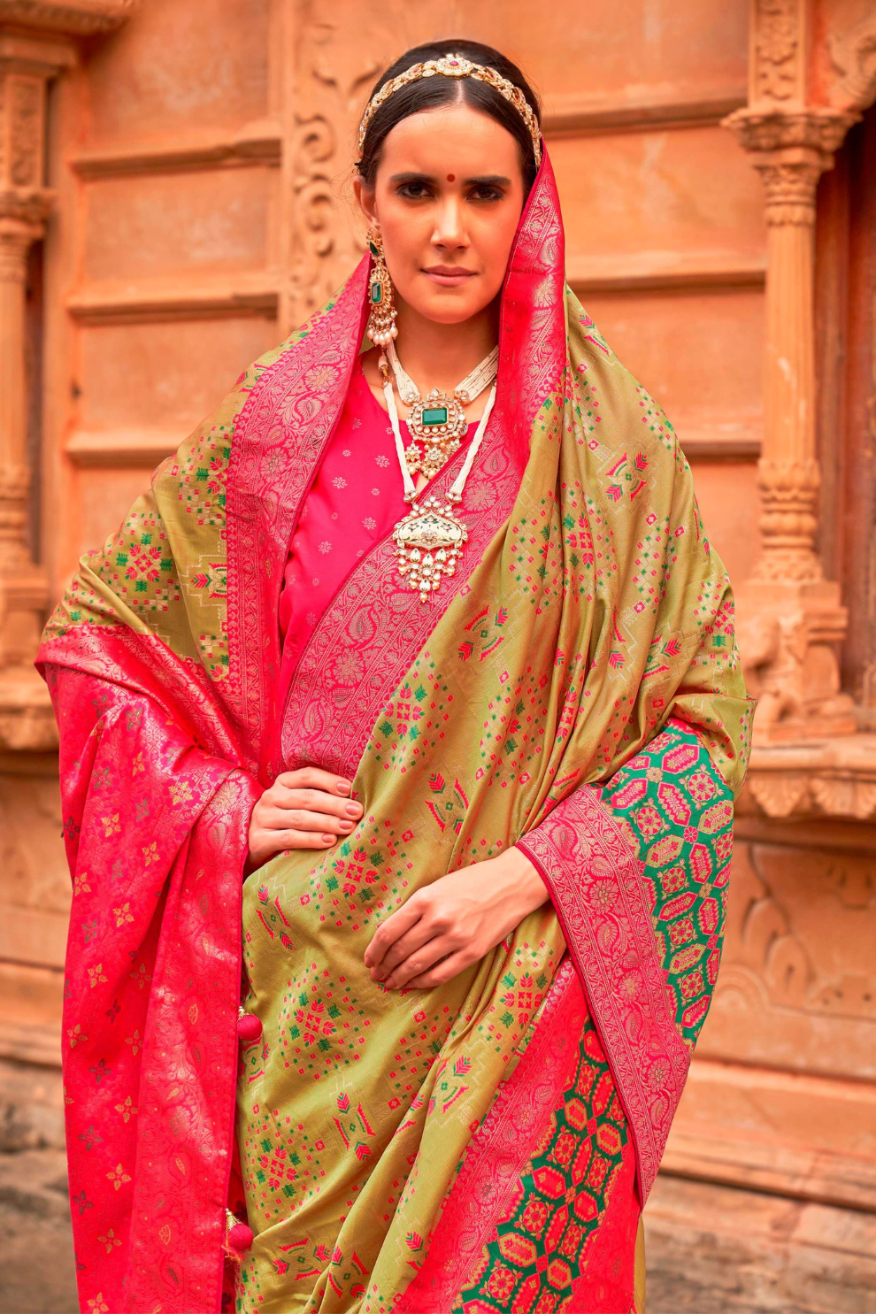 Banarasi P.V. Silk Saree with Elegant Patola Weaving Design - LaVante Fashion