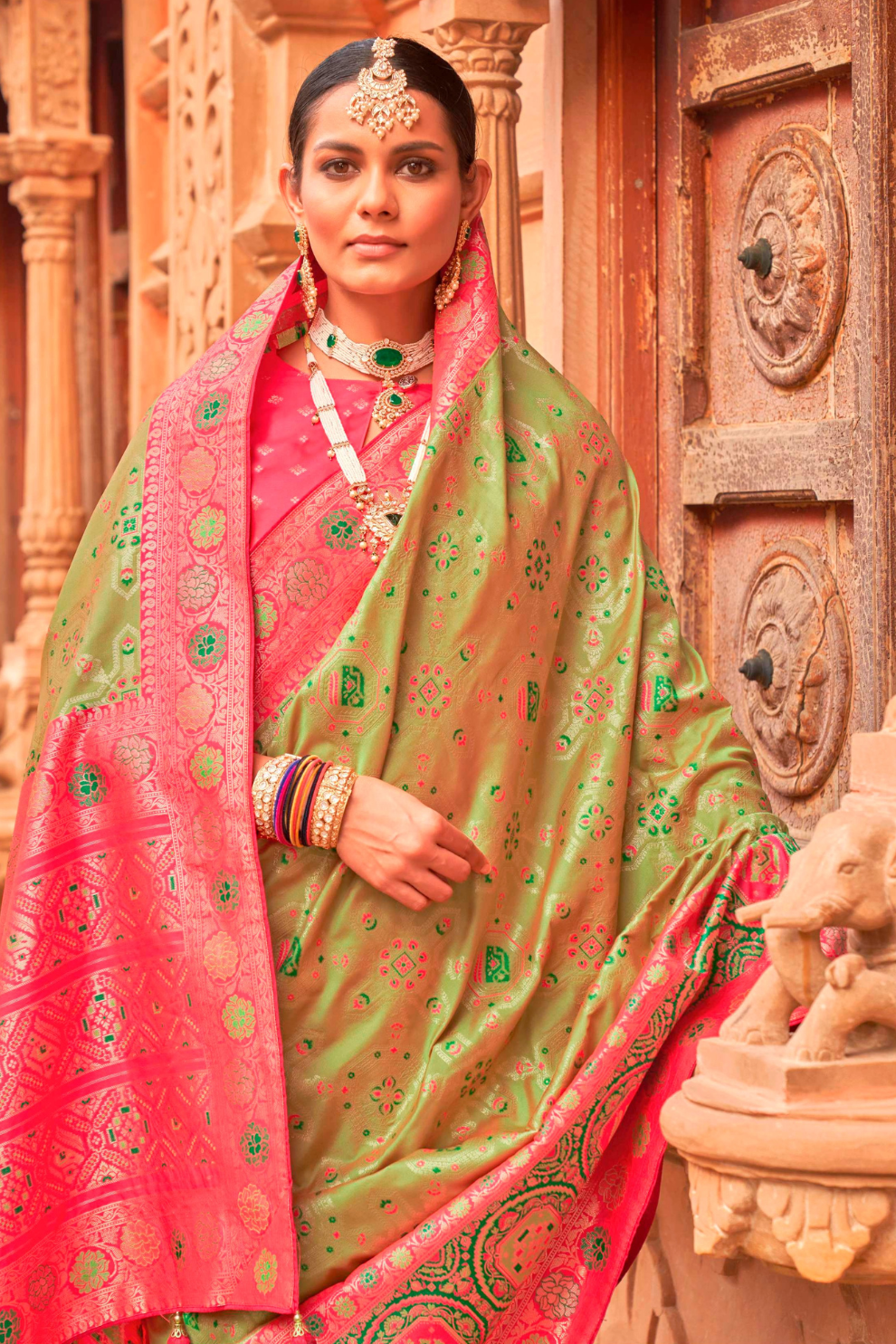 Banarasi P.V. Silk Saree with Elegant Patola Weaving Design - LaVante Fashion